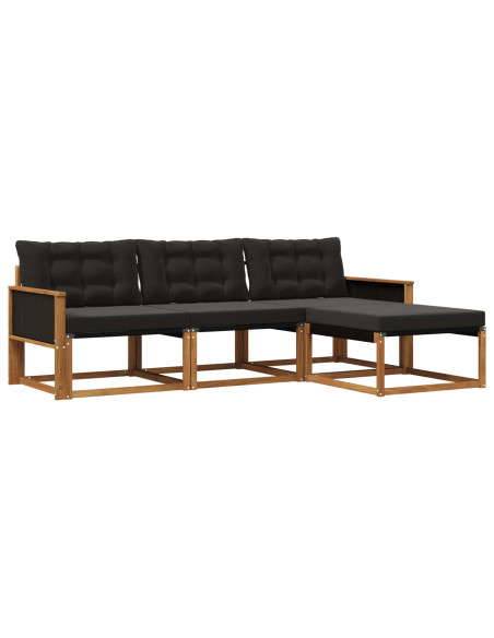 Set di divani da esterno con cuscino 4 pcs Naturale e Nero