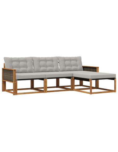 Set di divani da esterno 4 pcs Naturale e Grigio Chiaro