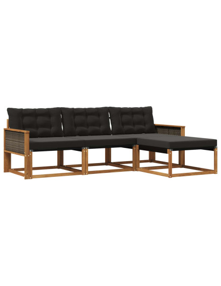 Set di divani da esterno con cuscino 4 pcs Naturale e Nero