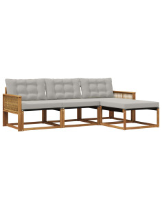 Set di divani da esterno 4 pcs Naturale e Grigio Chiaro