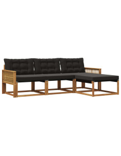 Set di divani da esterno con cuscino 4 pcs Naturale e Nero