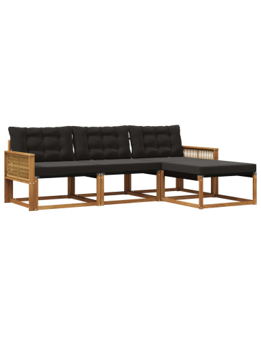Set di divani da esterno con cuscino 4 pcs Naturale e Nero
