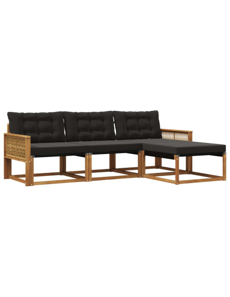 Set di divani da esterno con cuscino 4 pcs Naturale e Nero