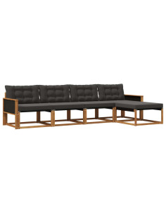 Set di divani da esterno con cuscino 5 pcs Naturale e Nero