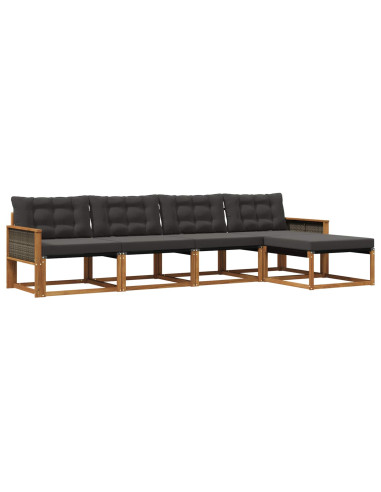 Set di divani da esterno con cuscino 5 pcs Naturale e Nero