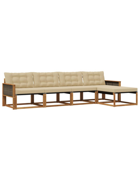 Set di divani da esterno con cuscino 5 pcs Naturale e Beige