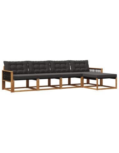 Set di divani da esterno con cuscino 5 pcs Naturale e Nero