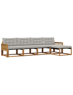 Set di divani da esterno 5 pcs Naturale e Grigio Chiaro