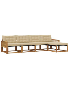 Set di divani da esterno con cuscino 5 pcs Naturale e Beige