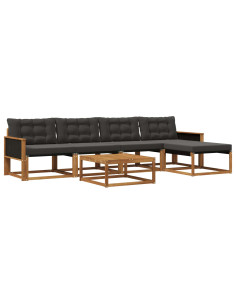 Set di divani da esterno con cuscino 6 pcs Naturale e Nero