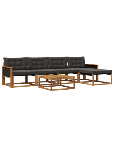 Set di divani da esterno con cuscino 6 pcs Naturale e Nero