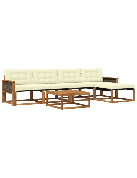 Set di divani da esterno con cuscino 6 pcs Naturale e Crema