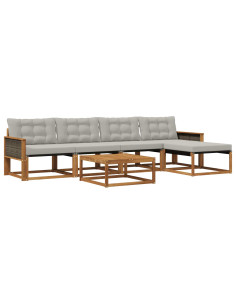 Set di divani da esterno 6 pcs Naturale e Grigio Chiaro