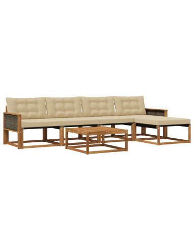 Set di divani da esterno con cuscino 6 pcs Naturale e Beige