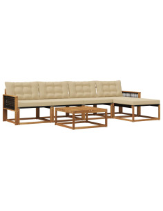 Set di divani da esterno con cuscino 6 pcs Naturale e Beige