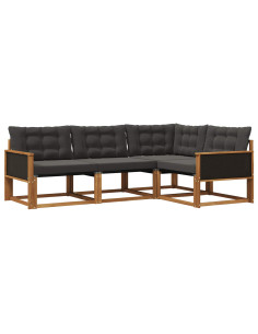 Set di divani da esterno con cuscino 4 pcs Naturale e Nero