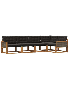 Set di divani da esterno con cuscino 5 pcs Naturale e Nero