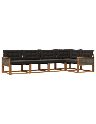 Set di divani da esterno con cuscino 5 pcs Naturale e Nero