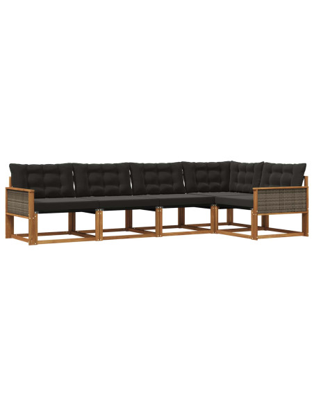 Set di divani da esterno con cuscino 5 pcs Naturale e Nero
