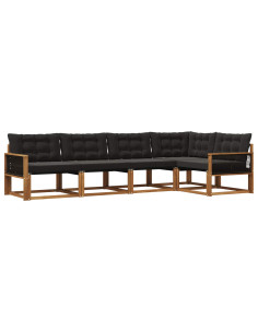 Set di divani da esterno con cuscino 5 pcs Naturale e Nero
