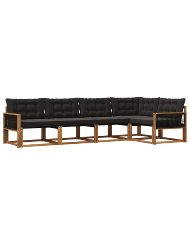 Set di divani da esterno con cuscino 5 pcs Naturale e Nero
