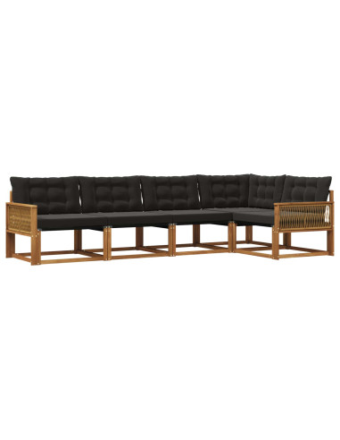 Set di divani da esterno con cuscino 5 pcs Naturale e Nero