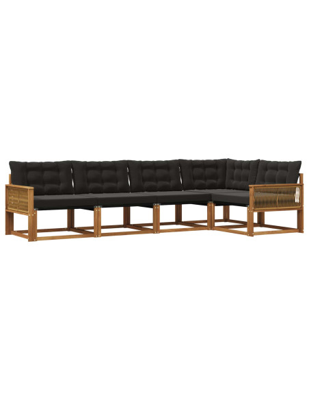 Set di divani da esterno con cuscino 5 pcs Naturale e Nero