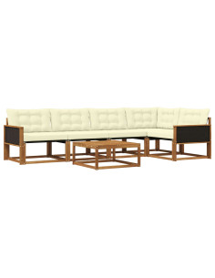 Set di divani da esterno con cuscino 6 pcs Naturale e Crema