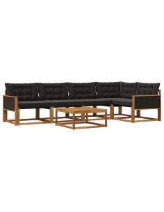 Set di divani da esterno con cuscino 6 pcs Naturale e Nero