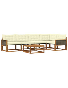 Set di divani da esterno con cuscino 6 pcs Naturale e Crema