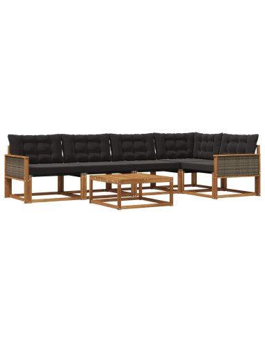 Set di divani da esterno con cuscino 6 pcs Naturale e Nero