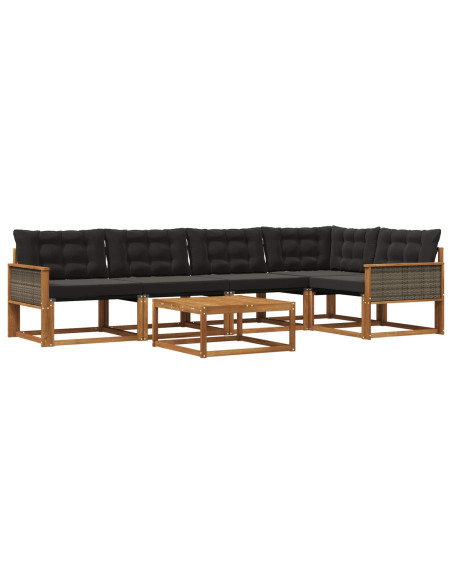 Set di divani da esterno con cuscino 6 pcs Naturale e Nero