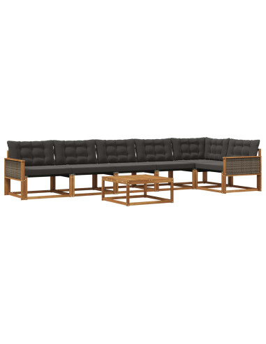 Set di divani da esterno con cuscino 7 pcs Naturale e Nero