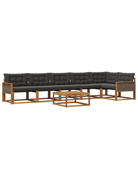Set di divani da esterno con cuscino 7 pcs Naturale e Nero