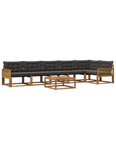 Set di divani da esterno con cuscino 7 pcs Naturale e Nero