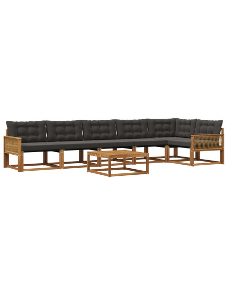 Set di divani da esterno con cuscino 7 pcs Naturale e Nero