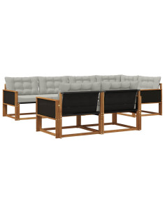 Set di divani da esterno 7 pcs Naturale e Grigio Chiaro