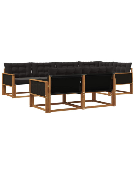 Set di divani da esterno con cuscino 7 pcs Naturale e Nero
