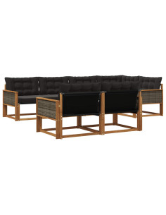 Set di divani da esterno con cuscino 7 pcs Naturale e Nero