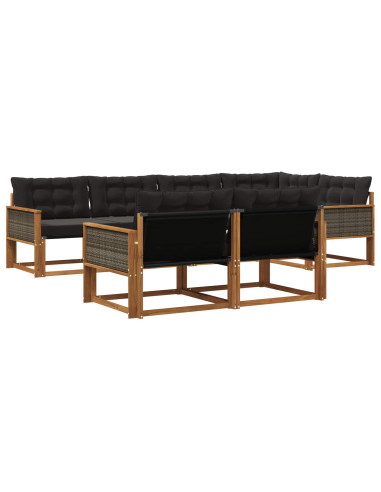 Set di divani da esterno con cuscino 7 pcs Naturale e Nero