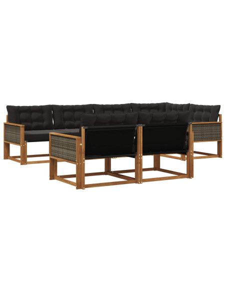 Set di divani da esterno con cuscino 7 pcs Naturale e Nero