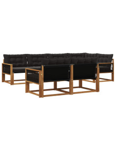 Set di divani da esterno con cuscino 7 pcs Naturale e Nero