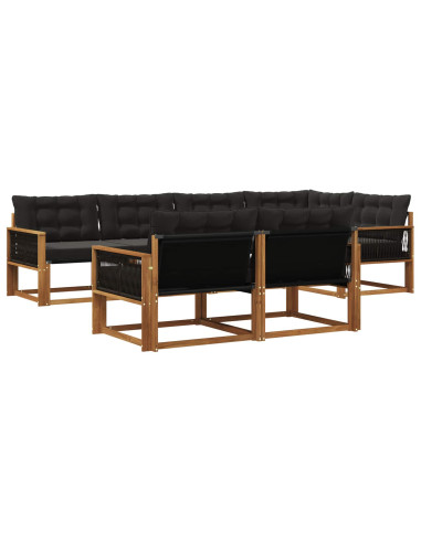 Set di divani da esterno con cuscino 7 pcs Naturale e Nero