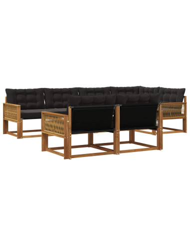 Set di divani da esterno con cuscino 7 pcs Naturale e Nero