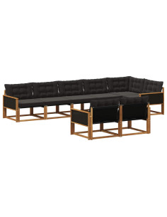 Set di divani da esterno con cuscino 8 pcs Naturale e Nero