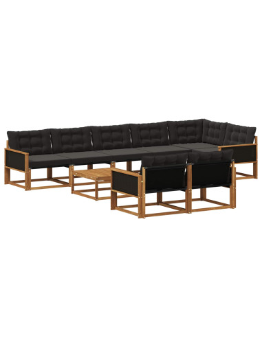 Set di divani da esterno con cuscino 9 pcs Naturale e Nero