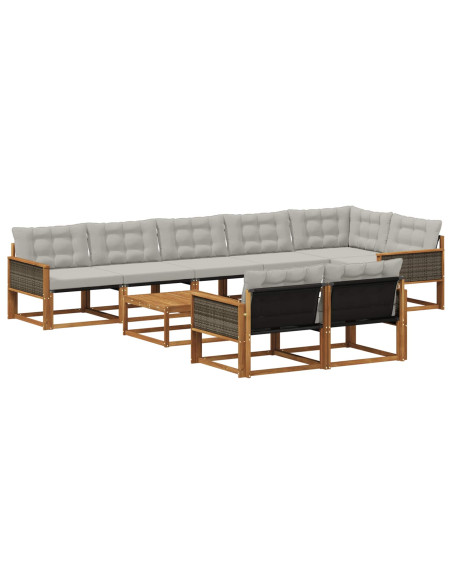 Set di divani da esterno 9 pcs Naturale e Grigio Chiaro