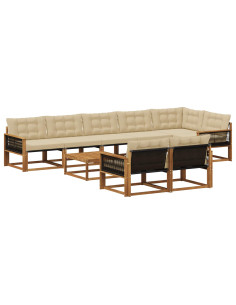 Set di divani da esterno con cuscino 9 pcs Naturale e Beige