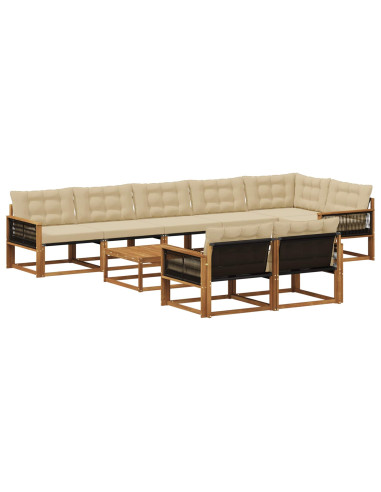 Set di divani da esterno con cuscino 9 pcs Naturale e Beige
