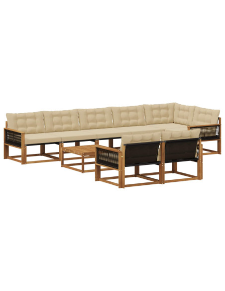 Set di divani da esterno con cuscino 9 pcs Naturale e Beige